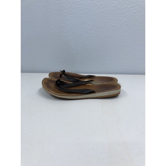 Olukai Nohie Shoes Womens Size 9 Brown Leather Thong Sandals Flip Flops Comfort - Picture 1 of 13